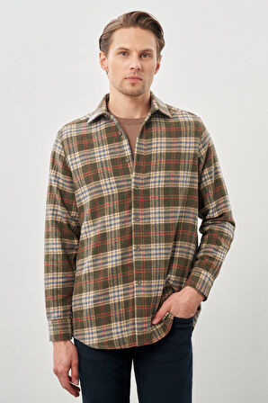 Siyah Yünlü Ekose Desen Yumuşak Yaka Cepsiz Uzun Kol Casual Comfort Fit Gömlek 1004245227