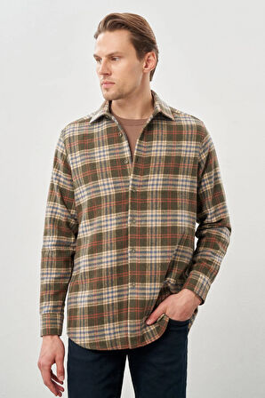 Siyah Yünlü Ekose Desen Yumuşak Yaka Cepsiz Uzun Kol Casual Comfort Fit Gömlek 1004245227