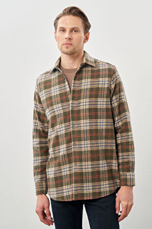 Siyah Yünlü Ekose Desen Yumuşak Yaka Cepsiz Uzun Kol Casual Comfort Fit Gömlek 1004245227