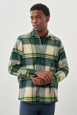 Siyah Yünlü Ekose Desen Yumuşak Yaka Cepsiz Uzun Kol Casual Comfort Fit Gömlek 1004245227