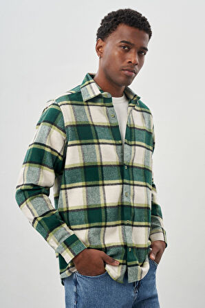 Koyu Lacivert Yünlü Ekose Desen Yumuşak Yaka Cepsiz Uzun Kol Casual Comfort Fit Gömlek 1004245227