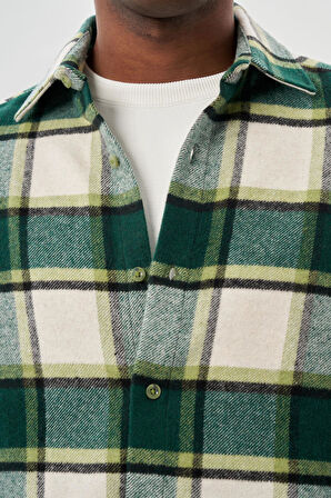 Koyu Lacivert Yünlü Ekose Desen Yumuşak Yaka Cepsiz Uzun Kol Casual Comfort Fit Gömlek 1004245227