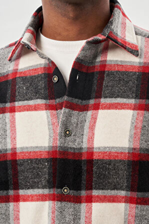 Lacivert Yünlü Ekose Desen Yumuşak Yaka Cepsiz Uzun Kol Casual Comfort Fit Gömlek 1004245227