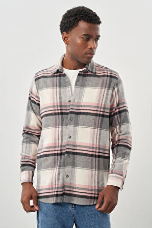 Bordo Yünlü Ekose Desen Yumuşak Yaka Cepsiz Uzun Kol Casual Comfort Fit Gömlek 1004245227