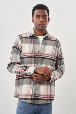 Bordo Yünlü Ekose Desen Yumuşak Yaka Cepsiz Uzun Kol Casual Comfort Fit Gömlek 1004245227