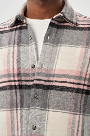 Bordo Yünlü Ekose Desen Yumuşak Yaka Cepsiz Uzun Kol Casual Comfort Fit Gömlek 1004245227