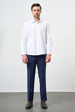 Beyaz Uzun Kol Düz Bez Ayağı Sert Yaka Cepsiz Pamuklu Classic Slim Fit Gömlek 1004245267