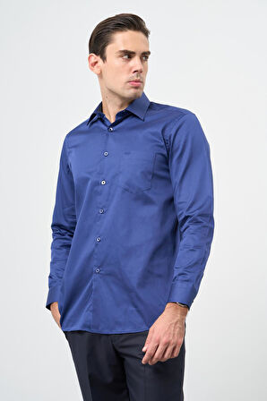Lacivert Uzun Kol Düz Bez Ayağı 041 Sert Yaka Classic Comfort Fit Gömlek 1004245323