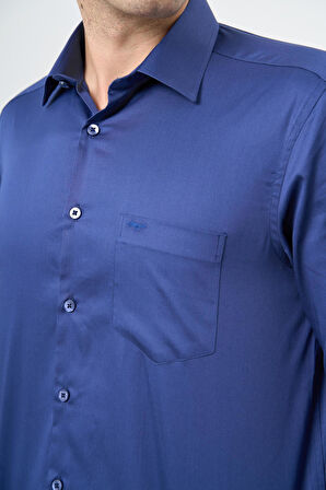 Lacivert Uzun Kol Düz Bez Ayağı 041 Sert Yaka Classic Comfort Fit Gömlek 1004245323