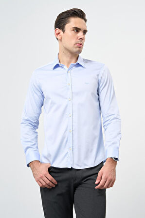 Mavi Uzun Kol Düz Bez Ayağı 032 Sert Yaka Classic Slim Fit Gömlek 1004245324