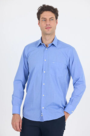 Mavi Uzun Kol Pamuklu Basic Comfort Fit Gömlek 1004250002