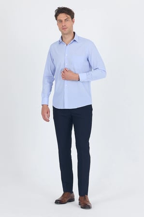 Mavi Uzun Kol Pamuklu Basic Comfort Fit Gömlek 1004250002