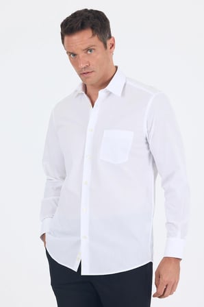 Beyaz Uzun Kol Pamuklu Basic Comfort Fit Gömlek 1004250002