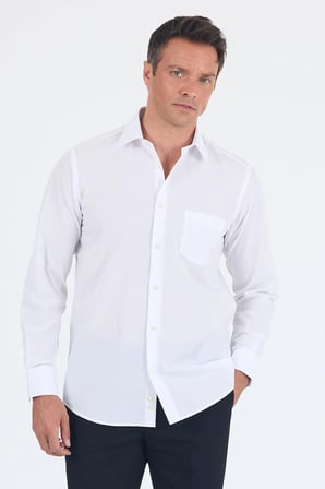 Beyaz Uzun Kol Pamuklu Basic Comfort Fit Gömlek 1004250002
