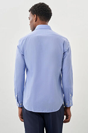 Mavi Uzun Kol Filafil Desen Filafil Sert Yaka Cepsiz Pamuklu Basic Slim Fit Gömlek 1004250008_302