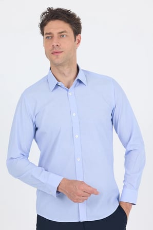 Mavi Uzun Kol Filafil Desen Filafil Sert Yaka Cepsiz Pamuklu Basic Slim Fit Gömlek 1004250008_304
