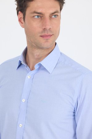 Mavi Uzun Kol Filafil Desen Filafil Sert Yaka Cepsiz Pamuklu Basic Slim Fit Gömlek 1004250008_304