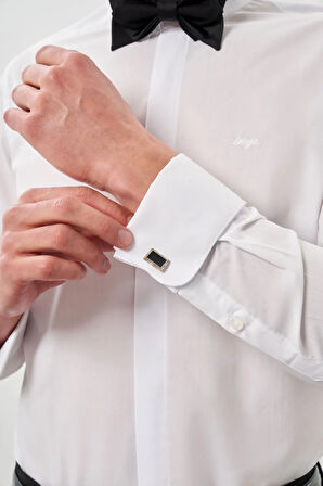 Beyaz Uzun Kol Düz Bez Ayağı Ata Yaka Cepsiz Pamuklu Basic Slim Fit Gömlek 1004250060_600