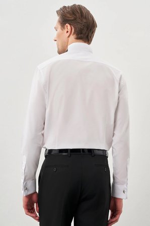 Beyaz Uzun Kol Düz Bez Ayağı Ata Yaka Cepsiz Pamuklu Basic Slim Fit Gömlek 1004250060_600