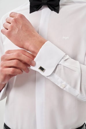 Beyaz Uzun Kol Düz Bez Ayağı Ata Yaka Cepsiz Pamuklu Basic Slim Fit Gömlek 1004250060_600