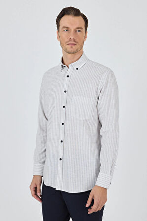 Uzun Kol Çizgili Desen Bez Ayağı Düğmeli Yaka cepli Pamuklu Casual Comfort Fit Gömlek 1004250100