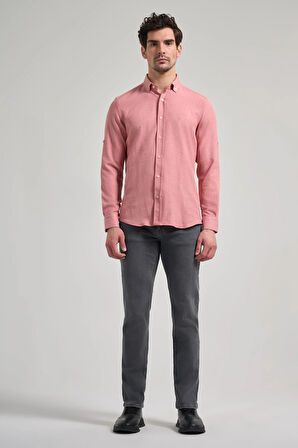Pembe Kısalabilir Kol Düz Gabardin Düğmeli Yaka Cepsiz Casual Slim Fit Gömlek 1004250124_965