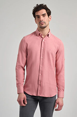 Pembe Kısalabilir Kol Düz Gabardin Düğmeli Yaka Cepsiz Casual Slim Fit Gömlek 1004250124_965