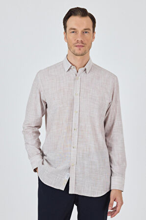 Kahverengi Uzun Kol Cepsiz Pamuk Casual Comfort Fit Gömlek 1004250127