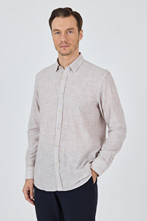 Kahverengi Uzun Kol Cepsiz Pamuk Casual Comfort Fit Gömlek 1004250127