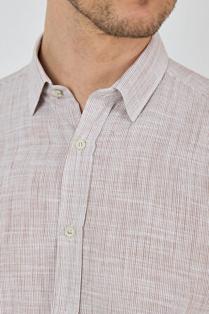 Kahverengi Uzun Kol Cepsiz Pamuk Casual Comfort Fit Gömlek 1004250127