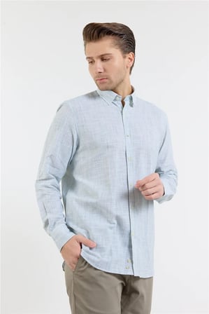 Açık Yeşil Uzun Kol Cepsiz Pamuk Casual Comfort Fit Gömlek 1004250127