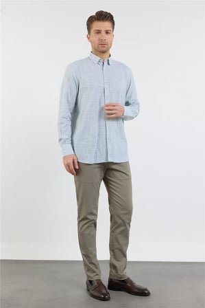 Açık Yeşil Uzun Kol Cepsiz Pamuk Casual Comfort Fit Gömlek 1004250127