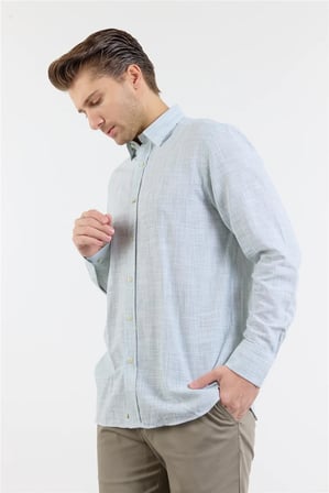 Açık Yeşil Uzun Kol Cepsiz Pamuk Casual Comfort Fit Gömlek 1004250127