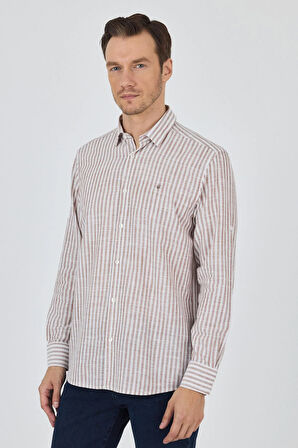 Kahverengi Kısalabilir Kol Cepsiz Pamuk Casual Comfort Fit Gömlek 1004250128
