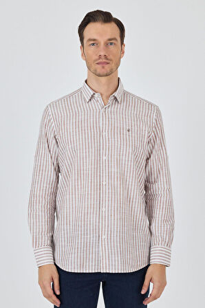 Kahverengi Kısalabilir Kol Cepsiz Pamuk Casual Comfort Fit Gömlek 1004250128