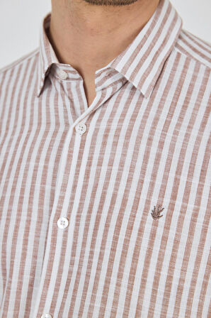 Kahverengi Kısalabilir Kol Cepsiz Pamuk Casual Comfort Fit Gömlek 1004250128