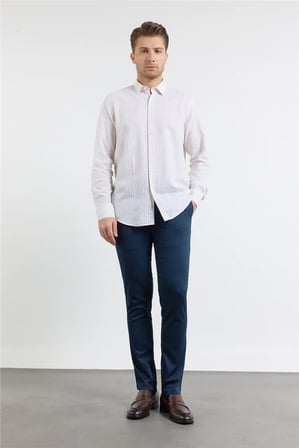 Bej Kısalabilir Kol Cepsiz Pamuk Casual Comfort Fit Gömlek 1004250128
