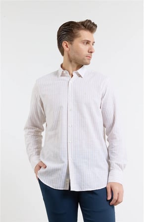 Bej Kısalabilir Kol Cepsiz Pamuk Casual Comfort Fit Gömlek 1004250128