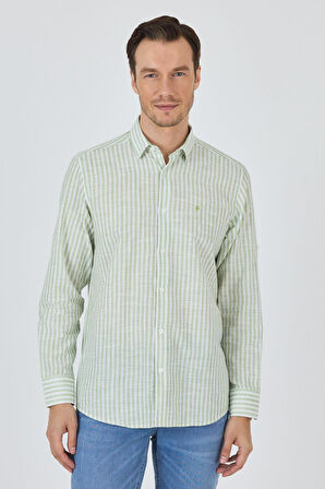 Açık Yeşil Kısalabilir Kol Cepsiz Pamuk Casual Comfort Fit Gömlek 1004250128