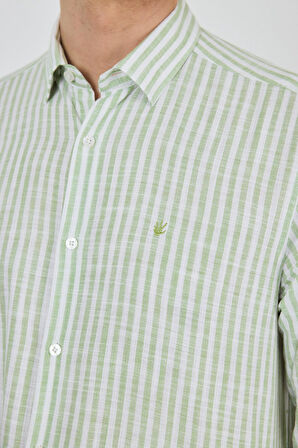 Açık Yeşil Kısalabilir Kol Cepsiz Pamuk Casual Comfort Fit Gömlek 1004250128