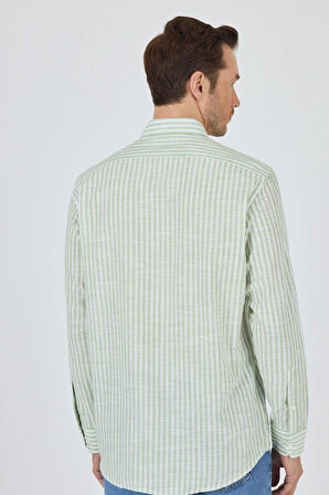 Açık Yeşil Kısalabilir Kol Cepsiz Pamuk Casual Comfort Fit Gömlek 1004250128