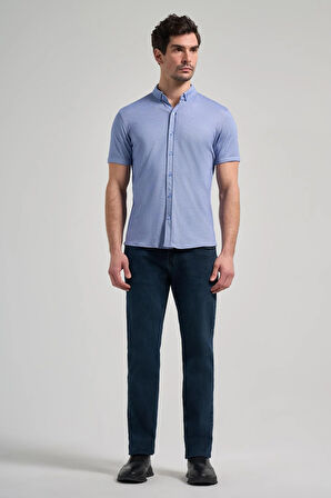 Saks Uzun Kol Düz Örme Düğmeli Yaka Cepsiz Pamuklu Classic Slim Fit Gömlek 1004250152_305