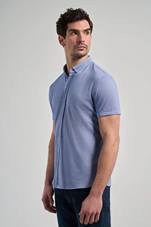 Saks Uzun Kol Düz Örme Düğmeli Yaka Cepsiz Pamuklu Classic Slim Fit Gömlek 1004250152_305