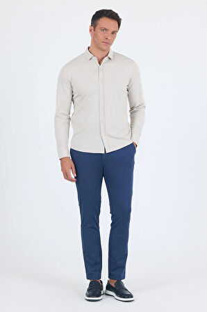Taş Rengi Uzun Kol Düz Örme Polo Yaka Cepsiz Esnek Classic Slim Fit Gömlek 1004250153_610