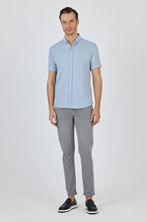 Koyu Mavi Kısa Kol Düz Örme Düğmeli Yaka Cepsiz Pamuklu Classic Slim Fit Gömlek 1004250155_300