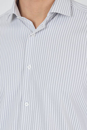 Uzun Kol Çizgili Desen Bez Ayağı Sert Yaka Cepsiz Esnek Classic Slim Fit Gömlek 1004250159