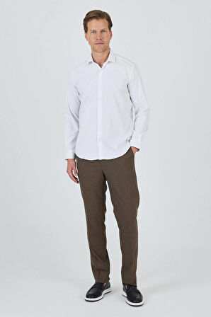 Uzun Kol Düz Bez Ayağı Sert Yaka Cepsiz Pamuklu Classic Slim Fit Gömlek 1004250160