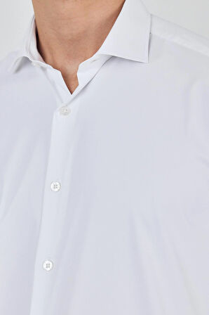 Uzun Kol Düz Bez Ayağı Sert Yaka Cepsiz Pamuklu Classic Slim Fit Gömlek 1004250160