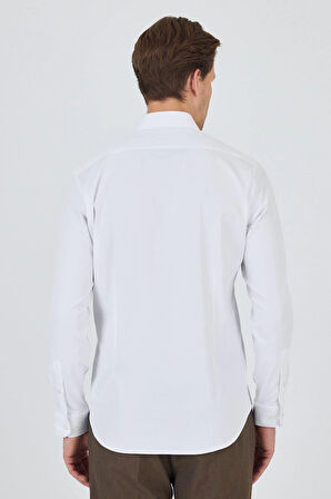 Uzun Kol Düz Bez Ayağı Sert Yaka Cepsiz Pamuklu Classic Slim Fit Gömlek 1004250160
