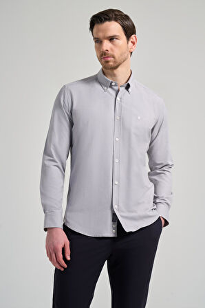 Uzun Kol Düz Oxford Düğmeli Yaka Cepsiz Pamuklu Classic Slim Fit Gömlek 1004250168